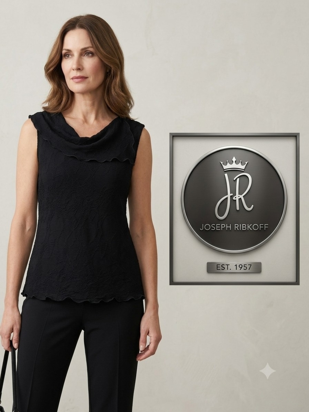 Joseph Ribkoff Black Sleeveless Scalloped Cowl Neck Camisole